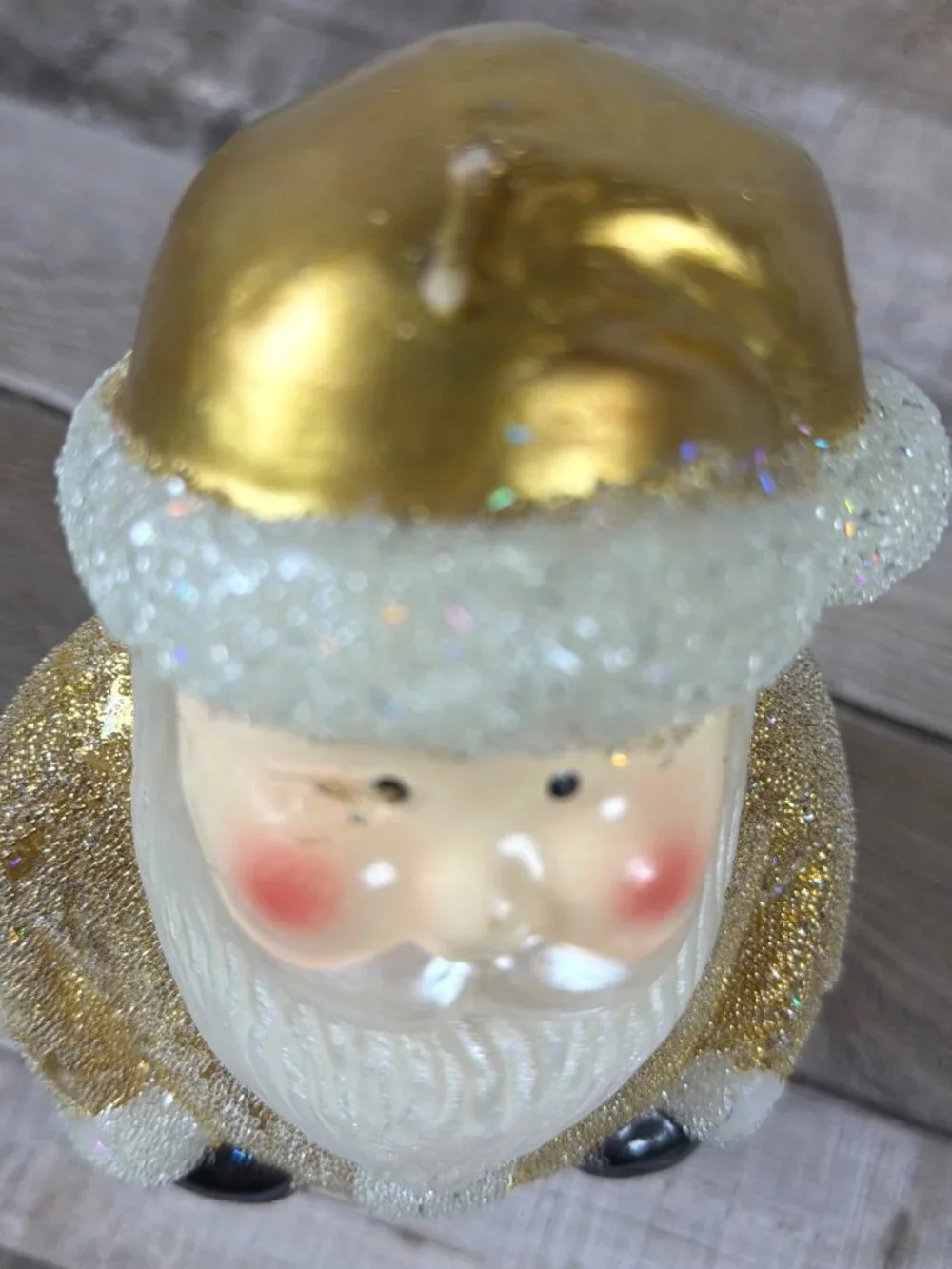 Vintage Candle Pottery Barn 1998 Gold Glitter Santa Claus Christmas Holiday